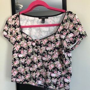 Black floral cropped top